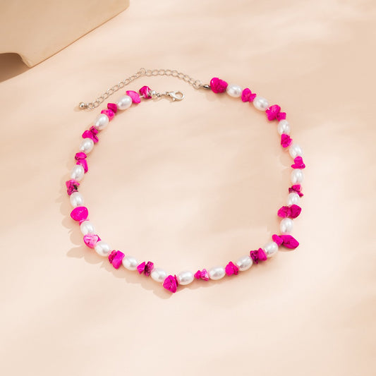 Jewelry ethnic niche imitation pearl simple necklace retro color beaded turquoise clavicle chain