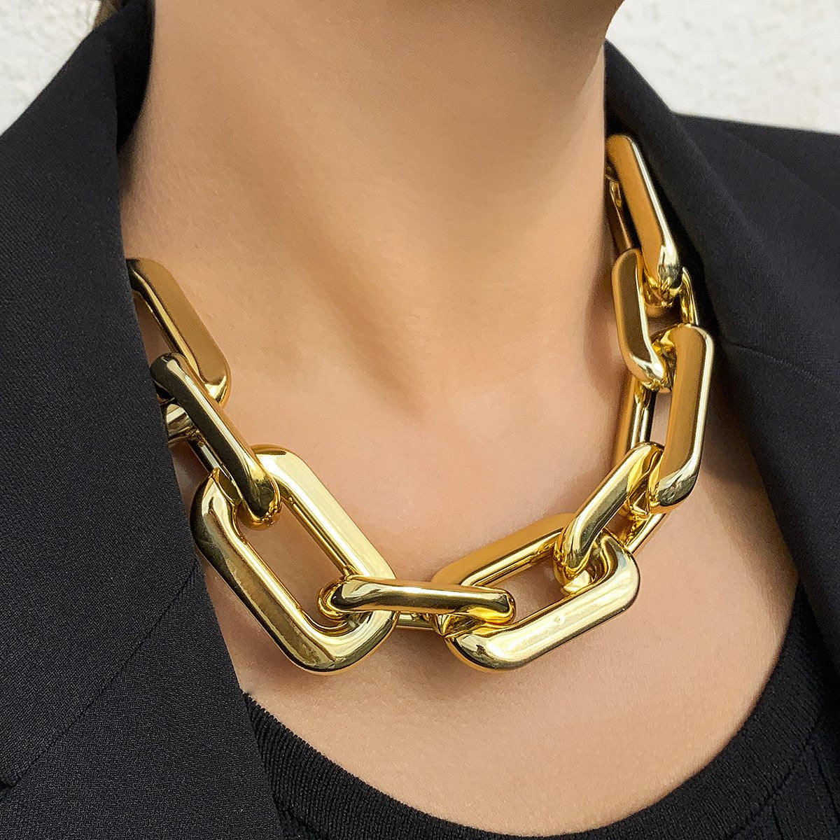 Jewelry Punk Metal Buckle Chain Necklace Hip Hop Trend Geometric Single Layer Clavicle Necklace Women