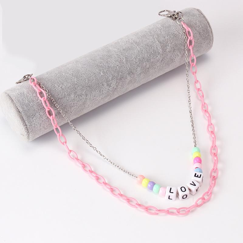 Harajuku personality street trend ornaments wild pink acrylic chain letter dice double-layer pants chain