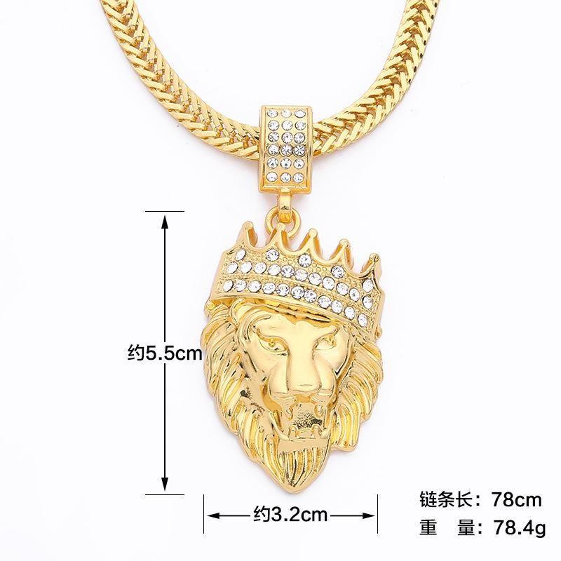 Diamond crown lion head hip hop necklace men's unisex gold-plated hiphop pendant X791