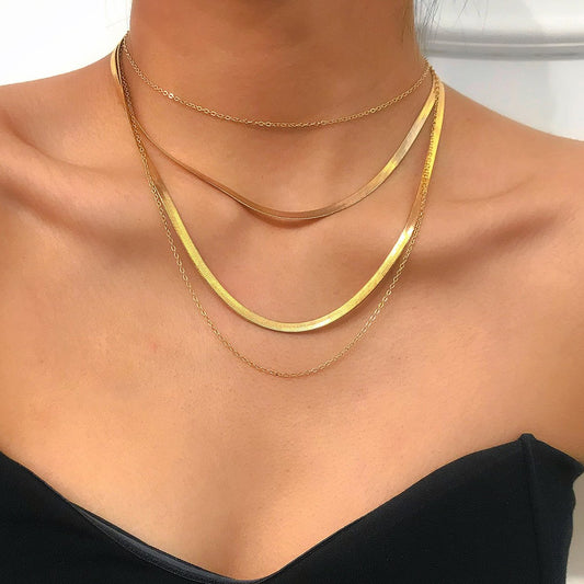 Jewelry punk metal snake bone chain necklace female geometric personality chain mix and match box chain necklace