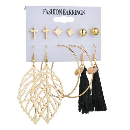 Accessories Pop Leaf Cross Stud Earrings Set Bohemia Tassel Earrings Women