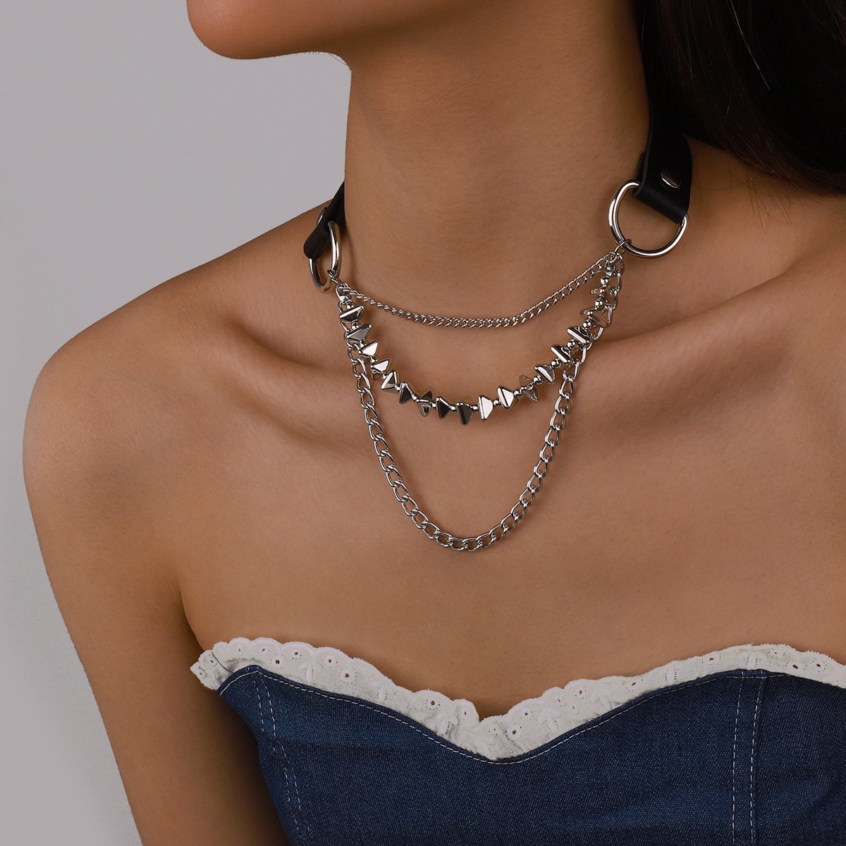 1514 Exaggerated Leather Necklace Harajuku Gothic Sweet Cool Necklace Heavy Metal Rock Hip Hop Necklace