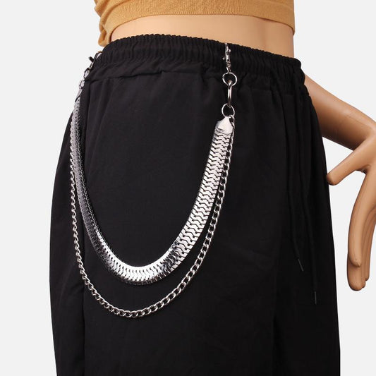 Hip-hop punk fashion metal waist chain personality popular double-layer jeans chain ins