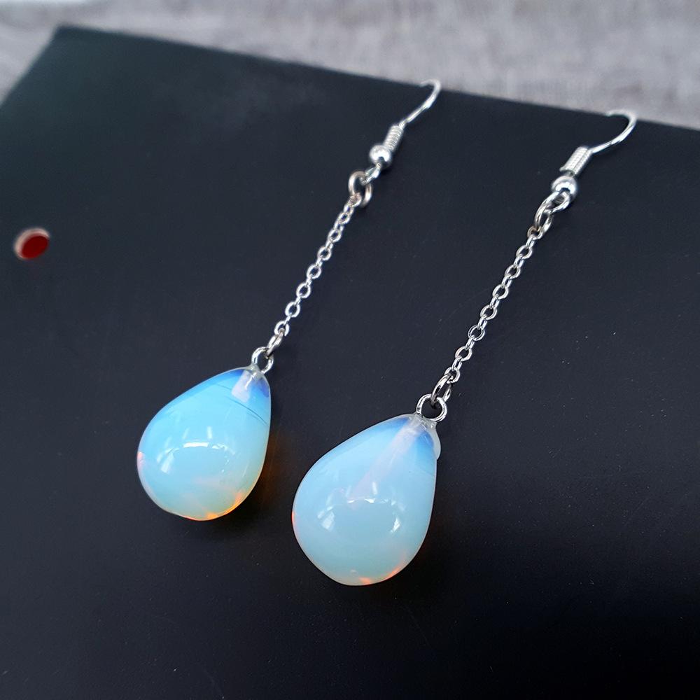 Drop-shaped opal earrings fashion chain earhook natural stone earrings Taobao net red live broadcast stall