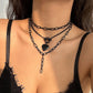 Jewelry Simple Open Peach Heart Chain Necklace Sweet Cool Dark Black Micro-inlaid Crescent Moon Tassel Necklace Female