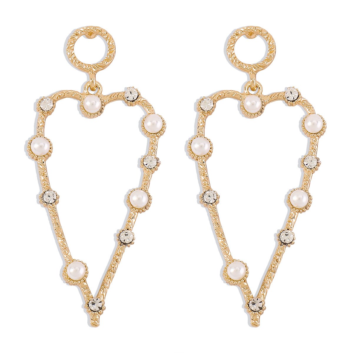 E155 Jewelry Hollow Geometric Love Exaggerated Earrings Imitation Pearl Rhinestone Temperament Earrings Women