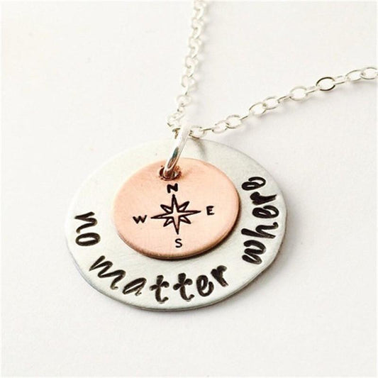 Explosive "nomatterwhere" compass necklace compass letter handmade pendant necklace