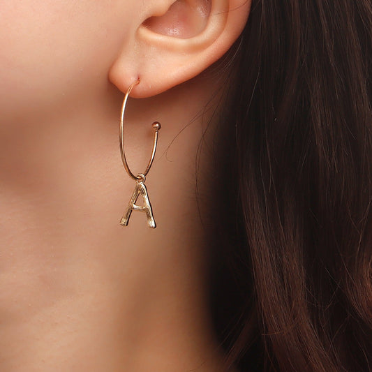 Jewelry punk C-shaped large ring letter A pendant earrings female high-end niche earrings