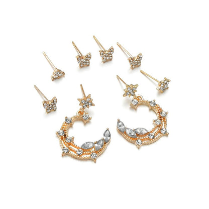 Accessories Rhinestone Stud Earrings Pop Stars Flowers Butterfly Multi-Piece Earrings Jewelry