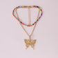 Fashion Jewelry Simple Rice Bead Set Necklace Autumn Alloy Diamond Big Butterfly Necklace