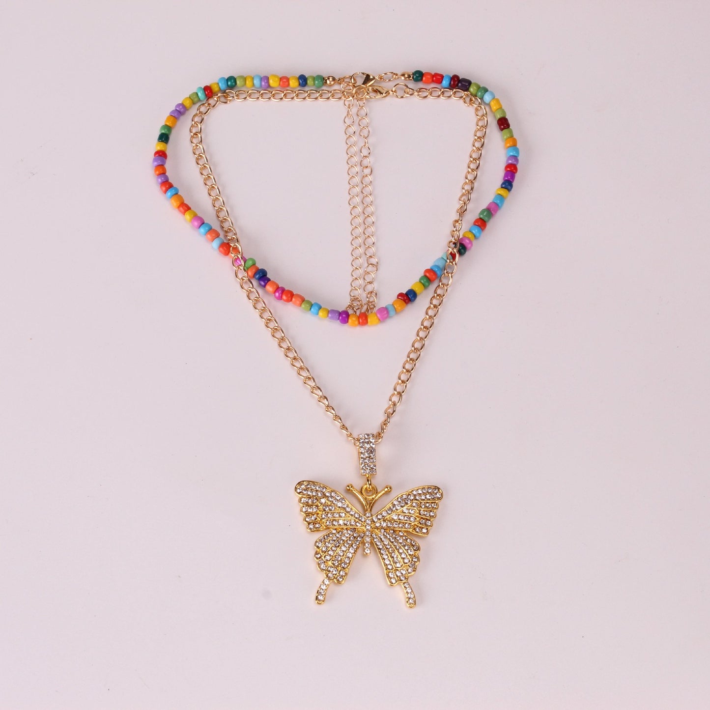 Fashion Jewelry Simple Rice Bead Set Necklace Autumn Alloy Diamond Big Butterfly Necklace