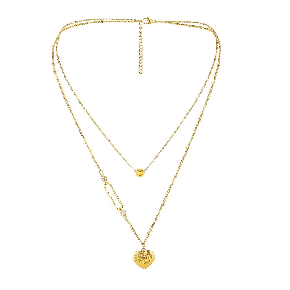 Fashion personality stainless steel double-layer ball love letter thankyou pendant titanium steel heart-shaped clavicle chain