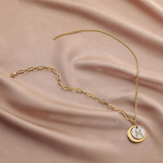 Fashion personality stainless steel gold shell letter M diamond pendant titanium steel ladies necklace