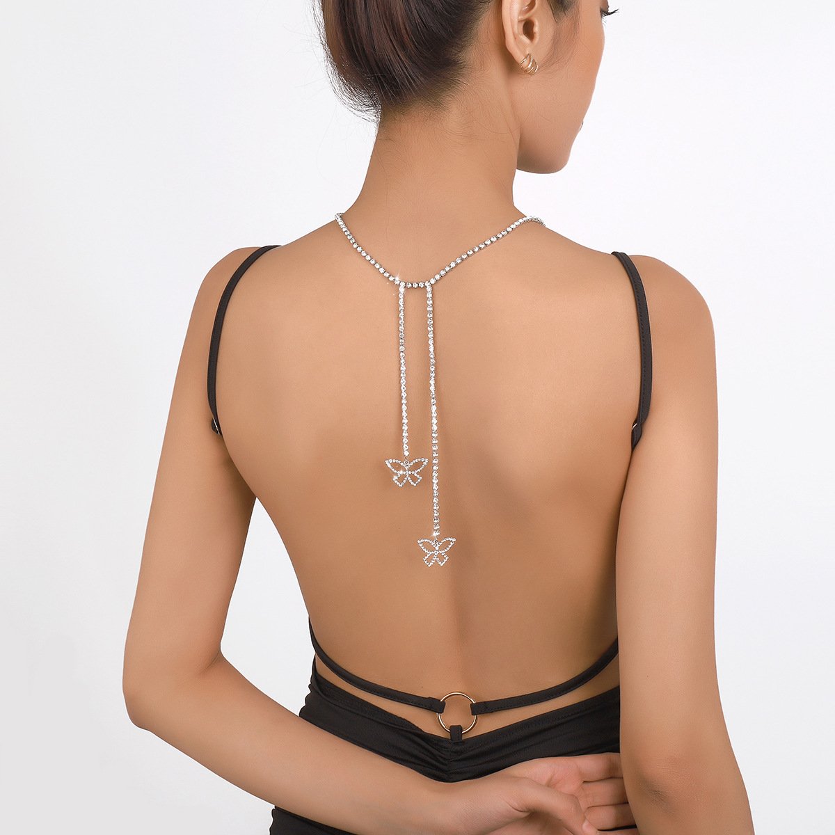 N1737 Claw Chain Rhinestone Tassel Butterfly Long Necklace Sweet Cool Elegant Fashion Niche Geometric Necklace