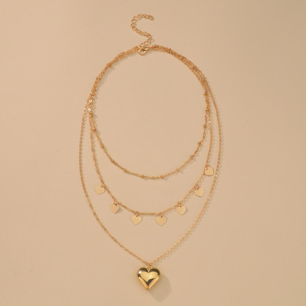 Fashion CCB Heart Pendant Necklace Retro Iron Piece Heart Multilayer Necklace Accessories