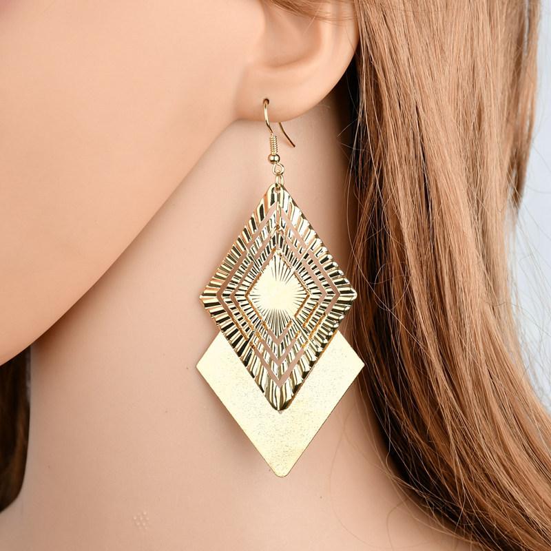 Hollow Out Multi-Level Rhombus Ladies Frosted Earrings Vintage Jewelry