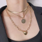 Necklace Retro Temperament Portrait Round Card Necklace Female Simple Peach Heart Metal Chain Three Layers Necklace