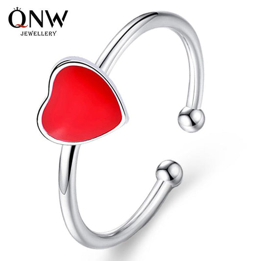 Fashion silver ring women's opening adjustable ring heart-shaped love red peach heart jewelry