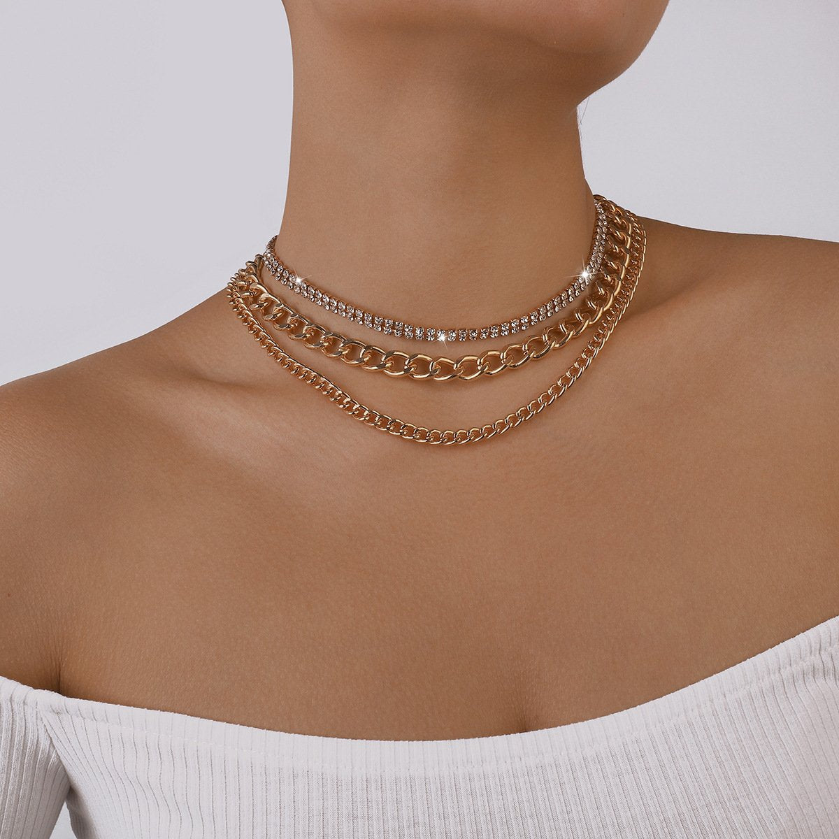 N1279 Exaggerated Thick Chain Neck Chain Claw Chain Multi-layered Vintage Necklace Hip-Hop Punk Necklace