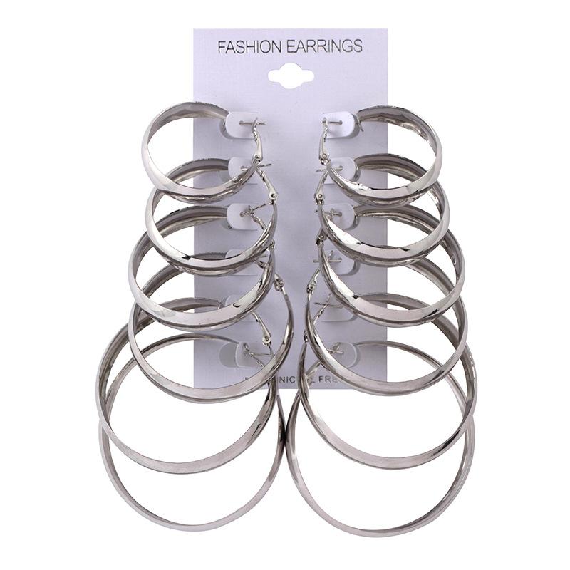 Jewelry earrings 6 pairs of suits Personalized hoop earrings combination One card sells 12 pieces of earrings