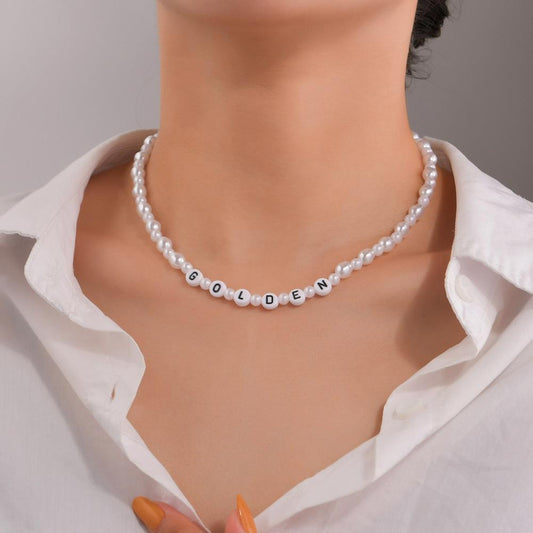 Fashion Shaped Gourd Pearl Necklace English Letter GOLDEN Clavicle Necklace Accessories