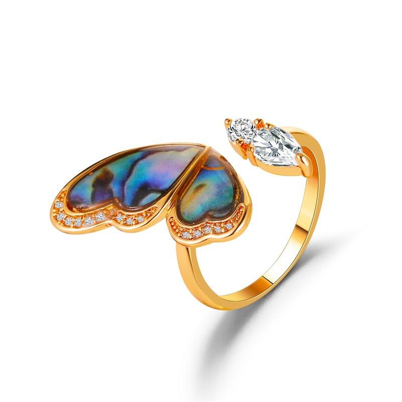 Dream seashell wing ring ins color butterfly ring temperament micro-inlaid zircon open ring