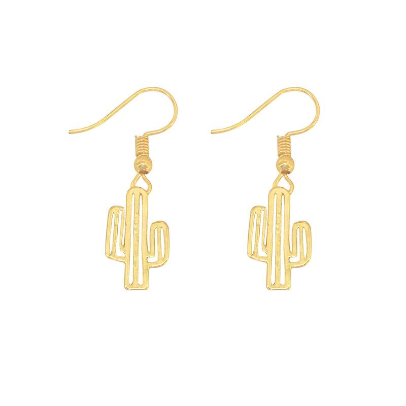 Hollow-out Cactus Earrings Sen Department Simple Korean Versatile Cute Plant Small Earrings Female Electroplated Gold Silver