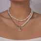 N1115 Xiaoxiang Net Red Necklace Women's Mosaic Pearl Cute Drop Oil Necklace Atmospheric Elegant Geometric Necklace