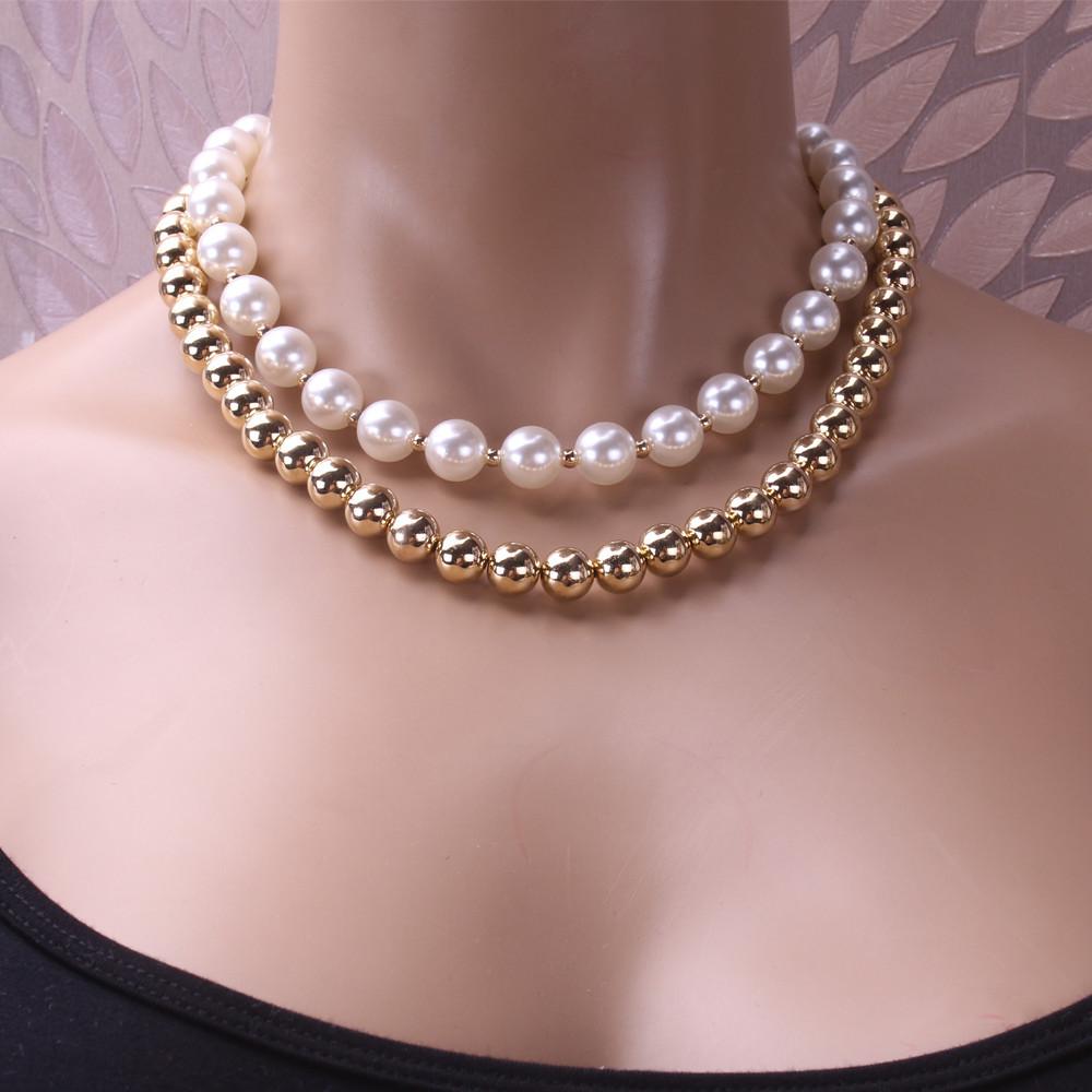 Jewelry Simple Imitation Pearl Geometric Set Necklace Personality Mix and Match CCB Beaded Clavicle Chain