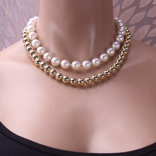 Jewelry Simple Imitation Pearl Geometric Set Necklace Personality Mix and Match CCB Beaded Clavicle Chain