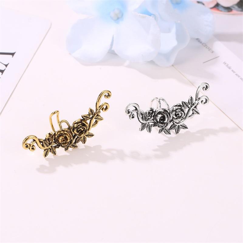 Ethnic old earrings retro carved ladies simple ear bone clip temperament metal rose geometric ear clip