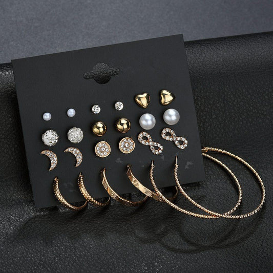 Temperament 12 pairs of stars and moon small 8-character earrings earrings combination set decorations