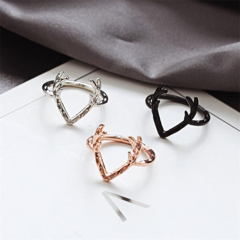 ins Christmas elk antler ring female copper material animal ring jewelry