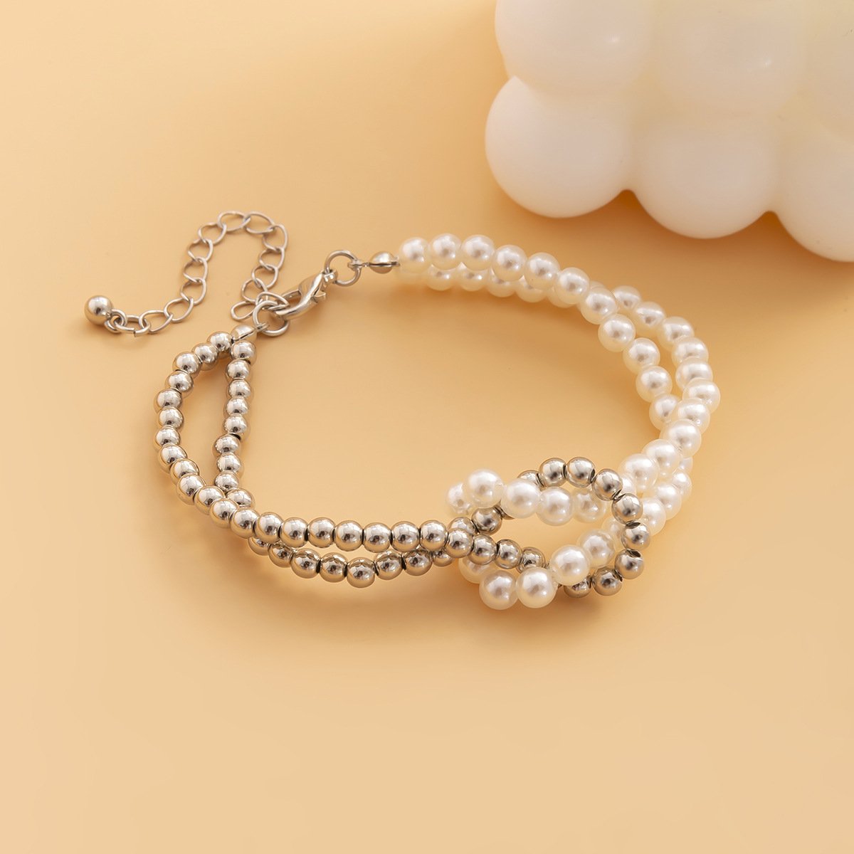 Ornament Simple Winding Cross Hand Decoration Creative Round Beads Imitation Pearl Stitching Beaded Bracelet Women