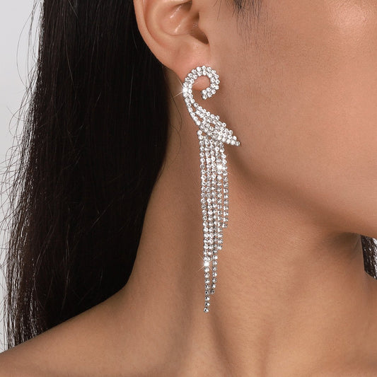 E1563 Jewelry Geometric Symmetry Tassel Rhinestone Earrings Niche Design Sense Fashion Earrings Women