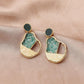Earrings Temperament Green Gravel Geometric Hollow Drop Oil Pendant Fashion Versatile Jewelry