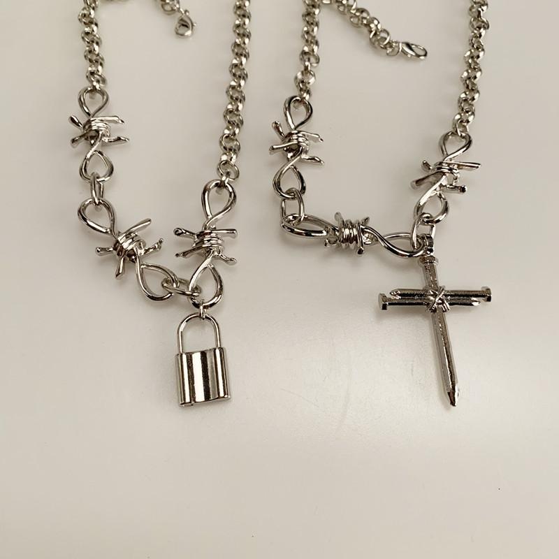 Necklace jewelry punk cold thorn steel nail single layer clavicle chain hipster night lock necklace
