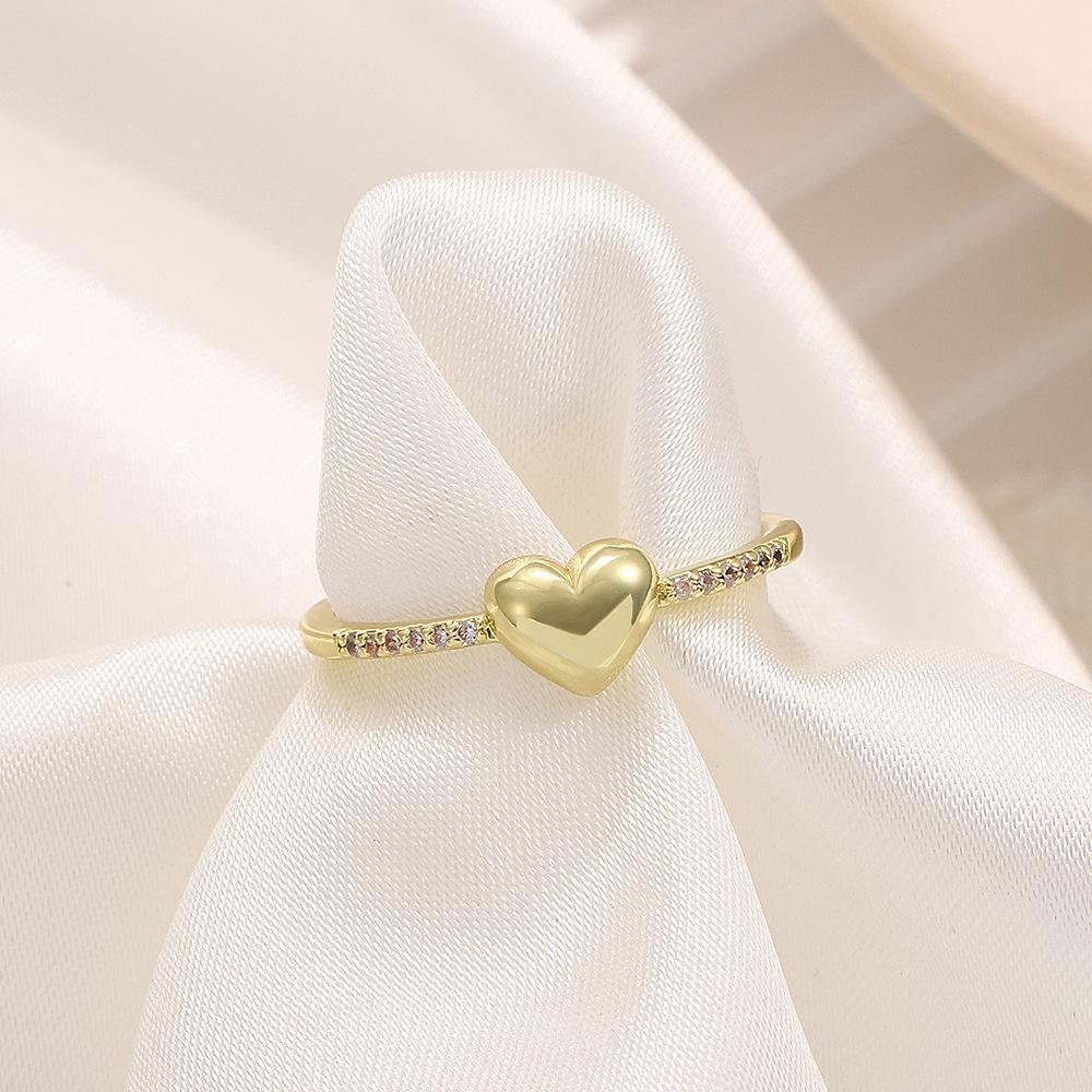 Ins diamond love ring female fashion personality creative geometric opening index finger ring heart-shaped couple ring