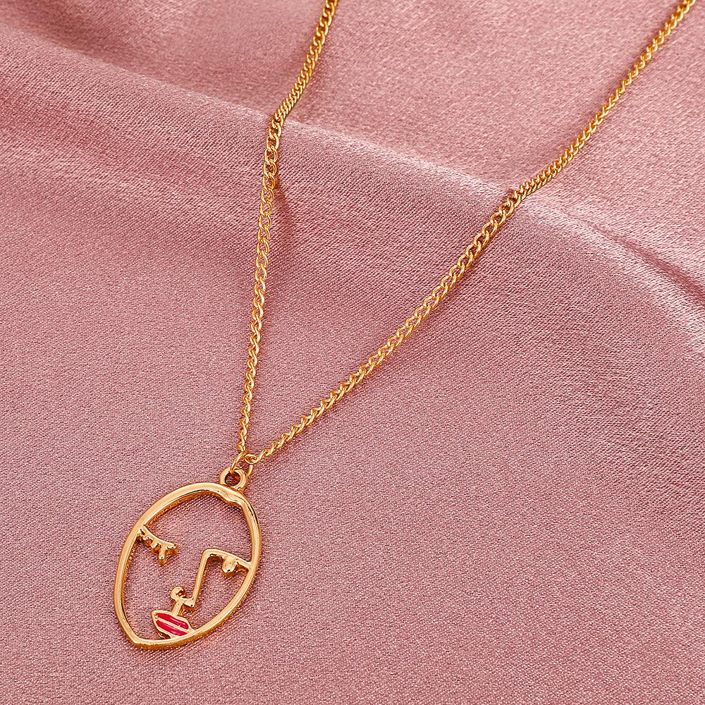 Retro abstract face necklace ins cold simple collarbone chain street shooting hip-hop long sweater chain