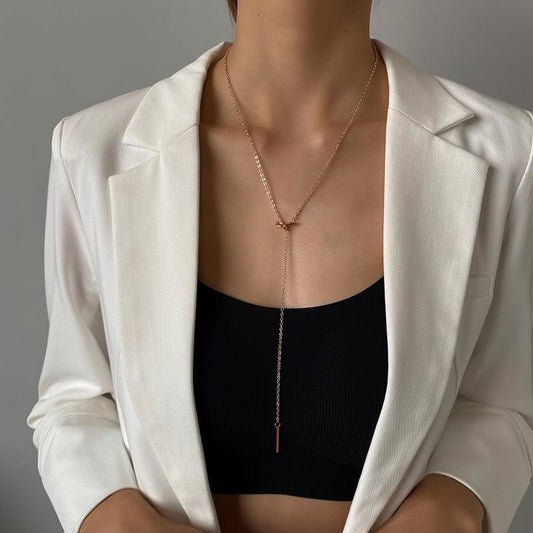 Long Knotted Necklace Frosty Simple Sexy Bow Knot Necklace Female Personality Versatile Clavicle Chain