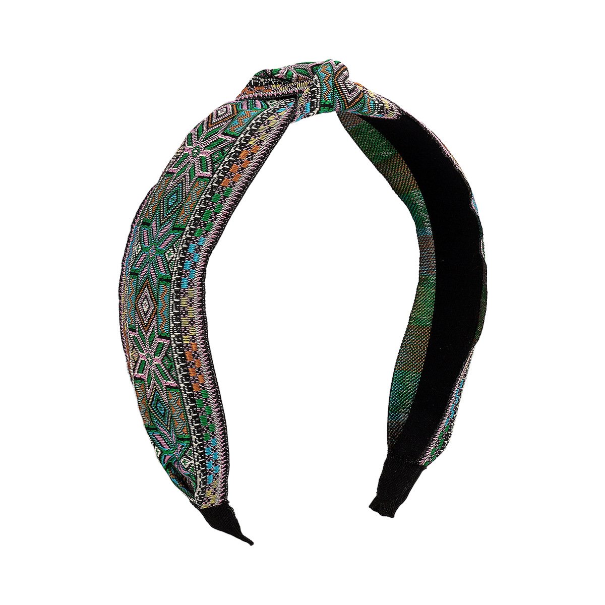F443 Fashion Ethnic Embroidered Headband Retro Trendy Knotted Geometric Headband Exaggerated Colorful Hair Accessories