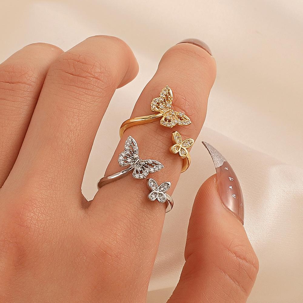 Ins Simple Butterfly Ring Female Personality Full Diamond Butterfly Geometric Metal Opening Index Finger Ring Jewelry