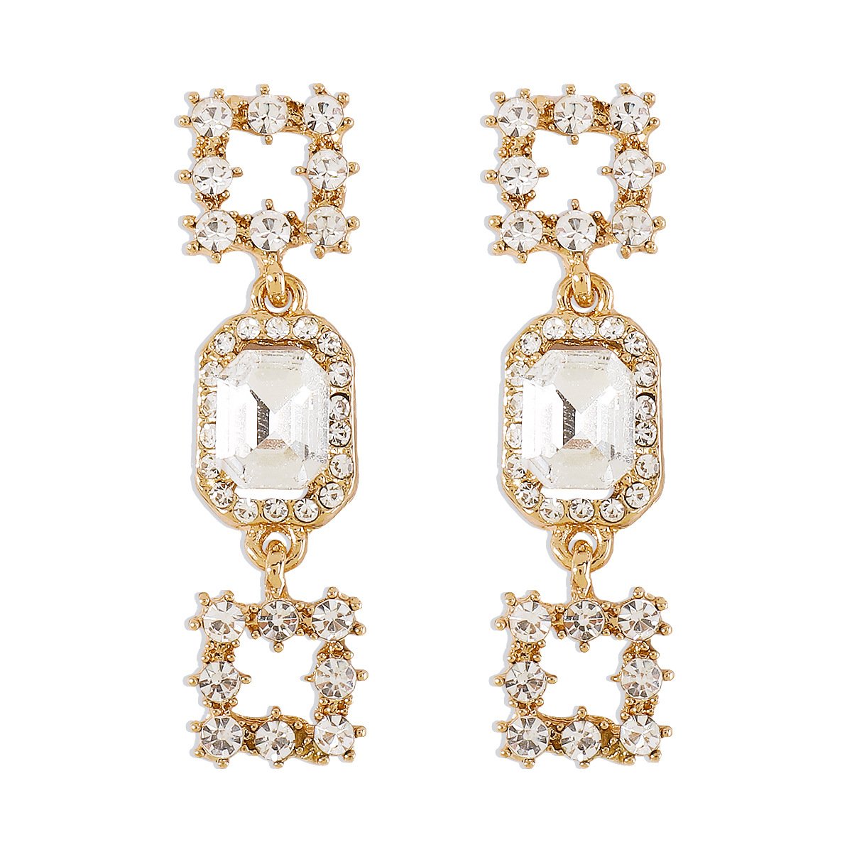 E153 heavy industry square geometric symmetrical rhinestone earrings full of diamond temperament niche design sense earrings female