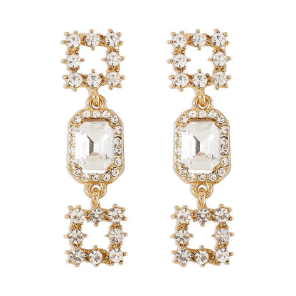 E153 heavy industry square geometric symmetrical rhinestone earrings full of diamond temperament niche design sense earrings female