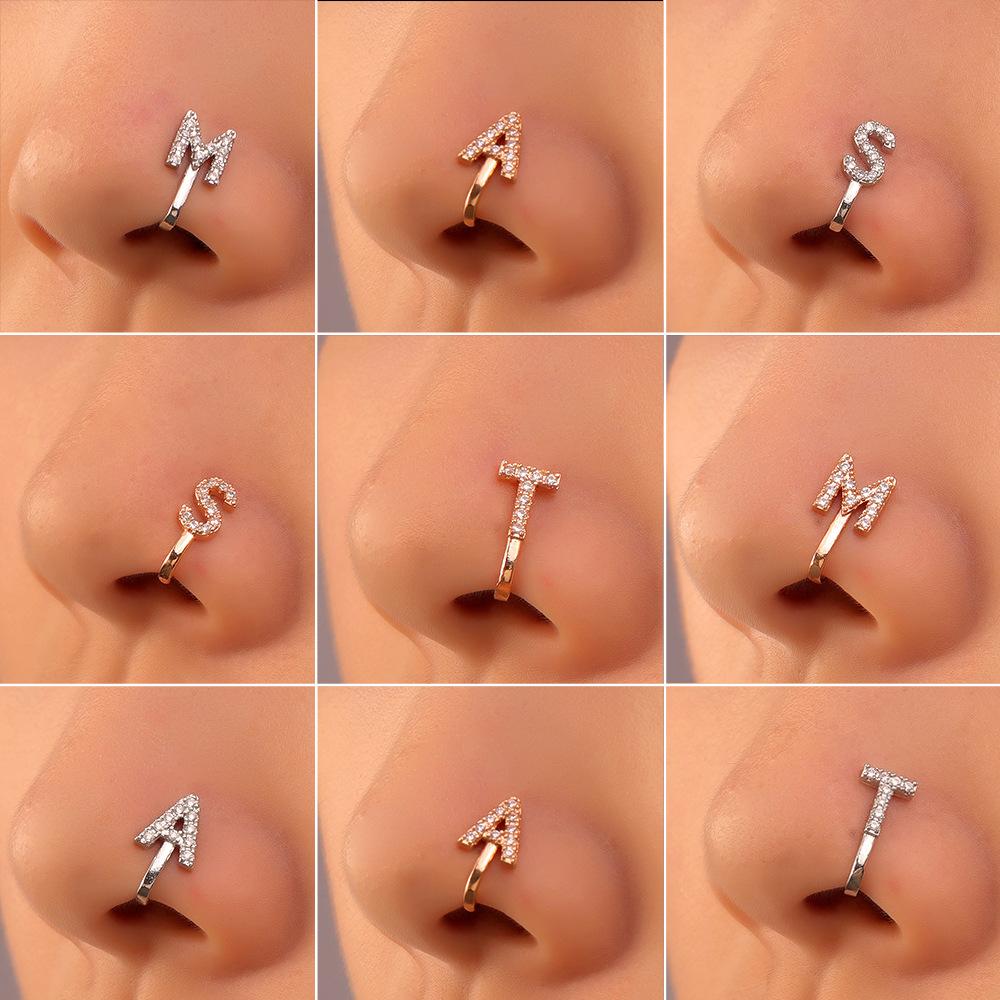 Piercing-free nose stud copper inlaid zircon letters U-shaped nose clip nose ring piercing jewelry