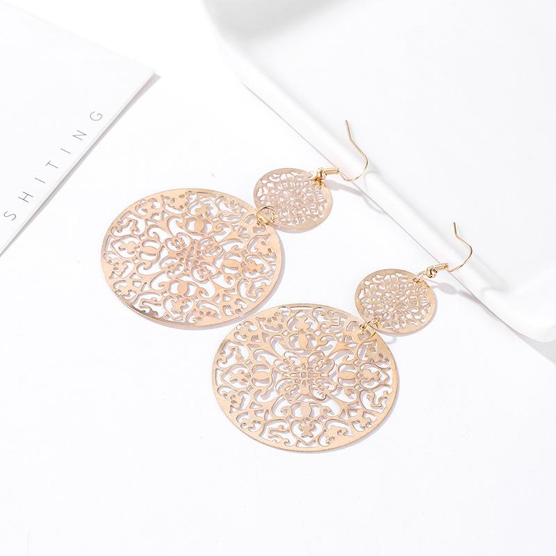 Fashion Earrings Retro Hollow Disc Frosted Earrings Palace Ethnic Carved Earrings