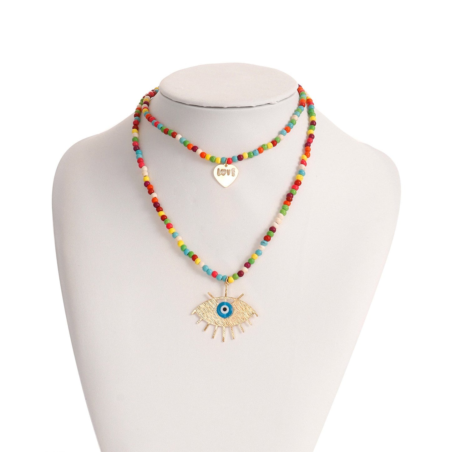 Jewelry personality fashion color turquoise devil's eye multi-layer necklace trend hip-hop eye necklace