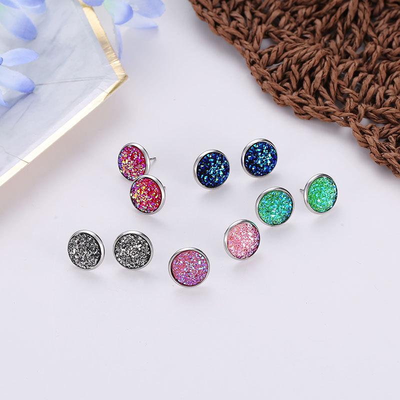 Harajuku simple geometric round frosted dreamy starry sky gemstone starry stainless steel earrings 12MM