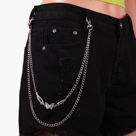 Female cool ins pants chain accessories punk jeans decoration fashion jk uniform check skirt diamond butterfly pants chain